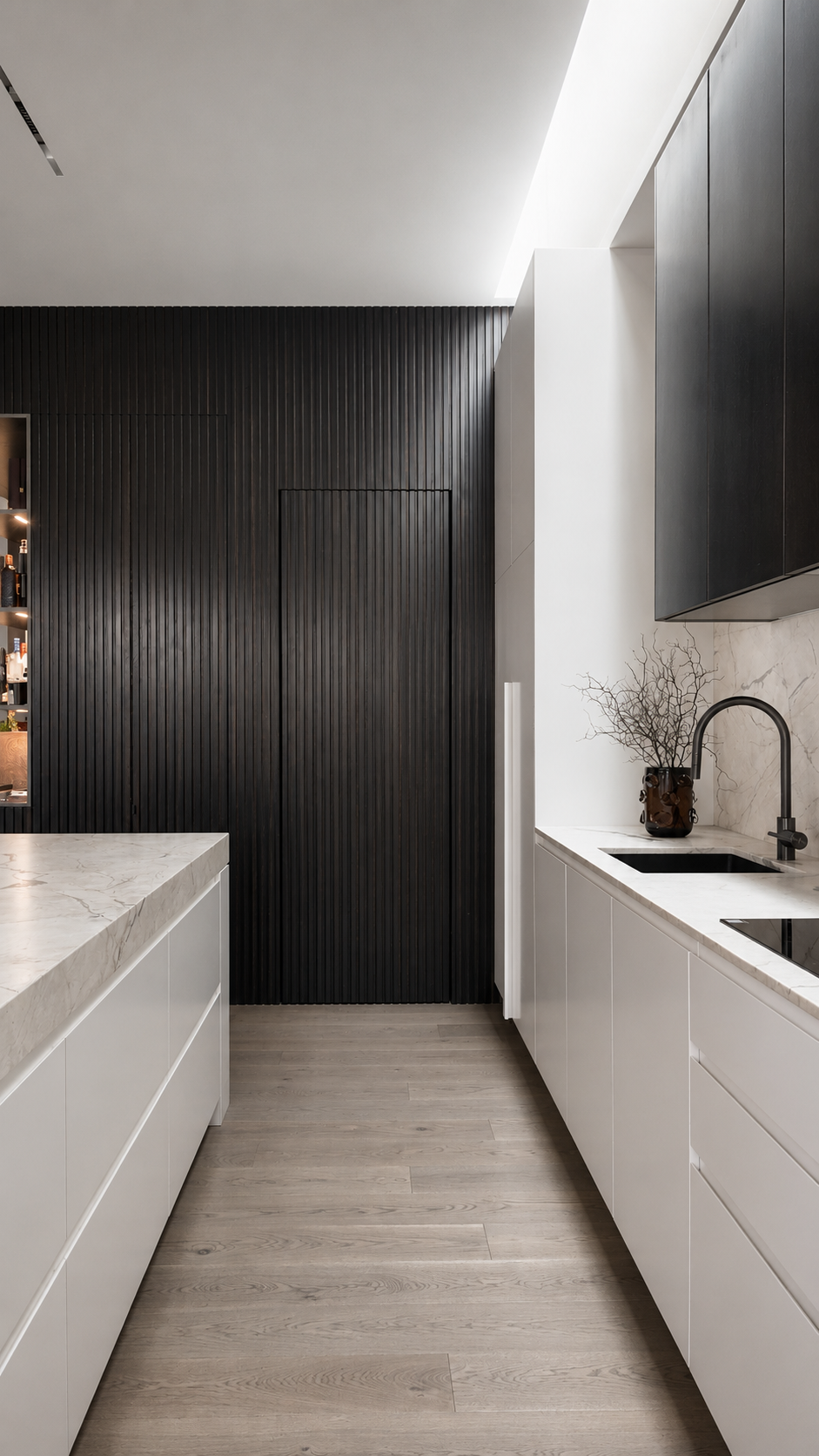 Vie through Kitchen to hidden walk in pantry