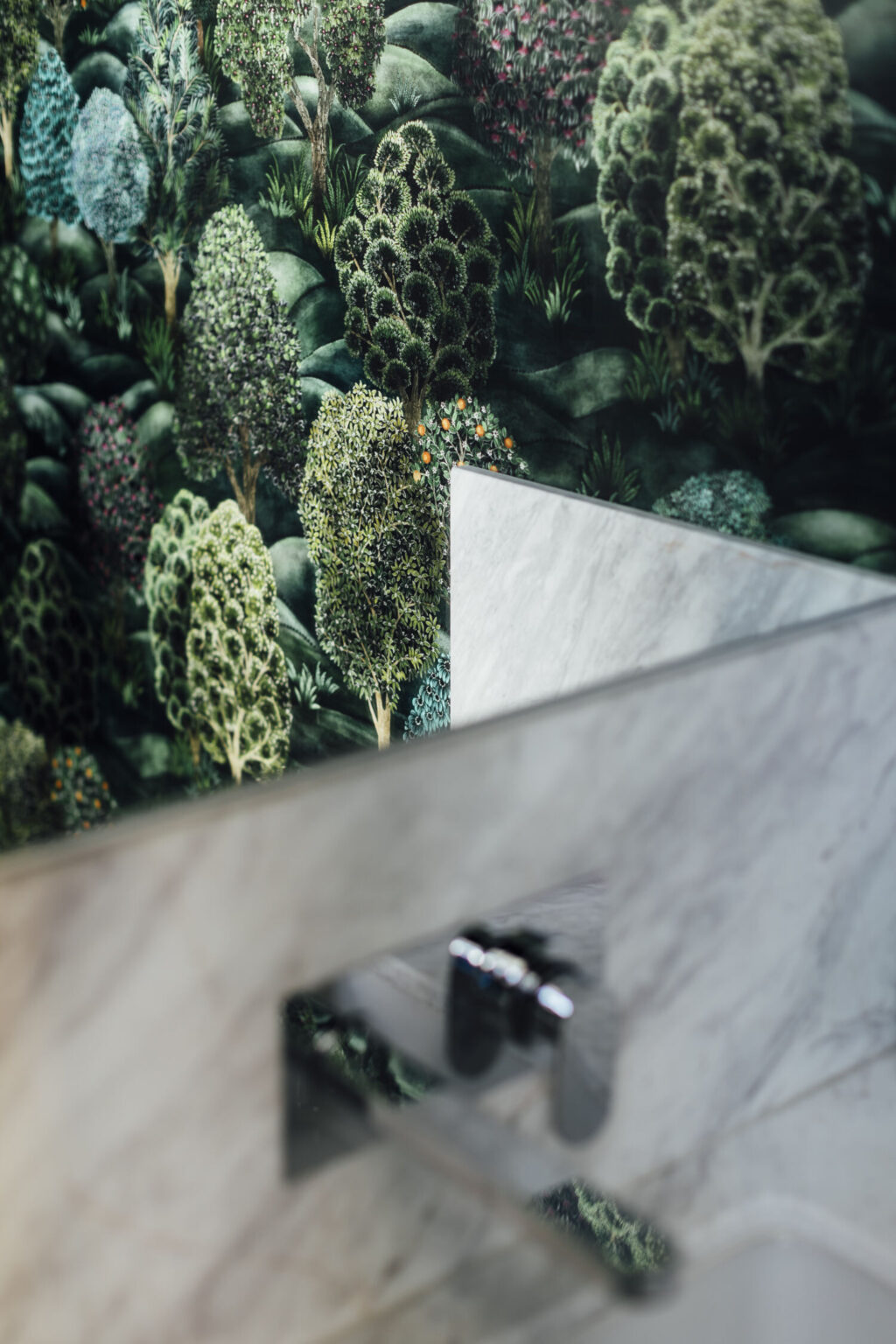 Detail of wall paper in powder room