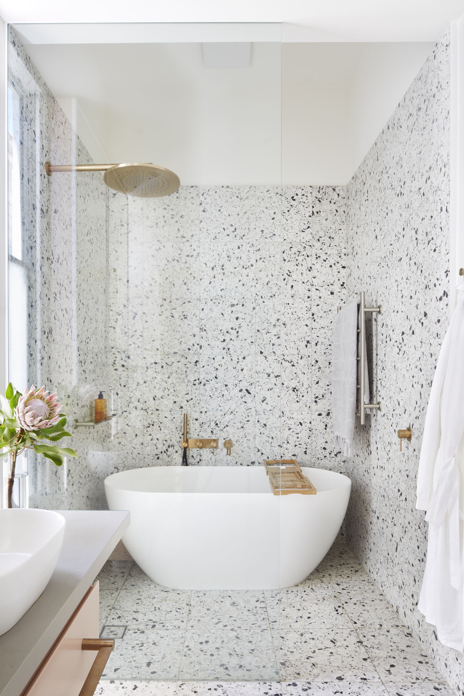 Terrazzo Bathroom with free standing bath