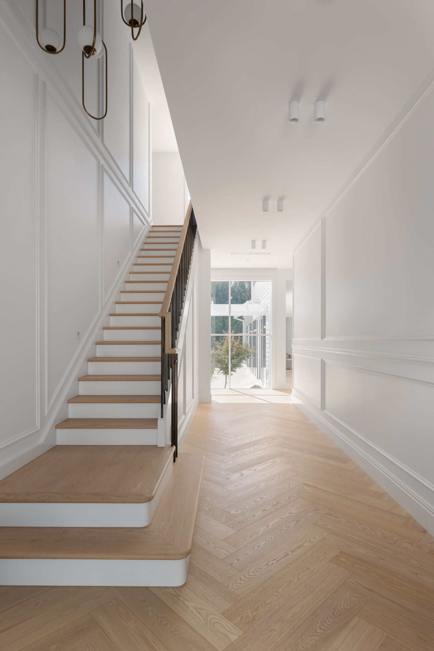 Architectural staircase with timber flooring.