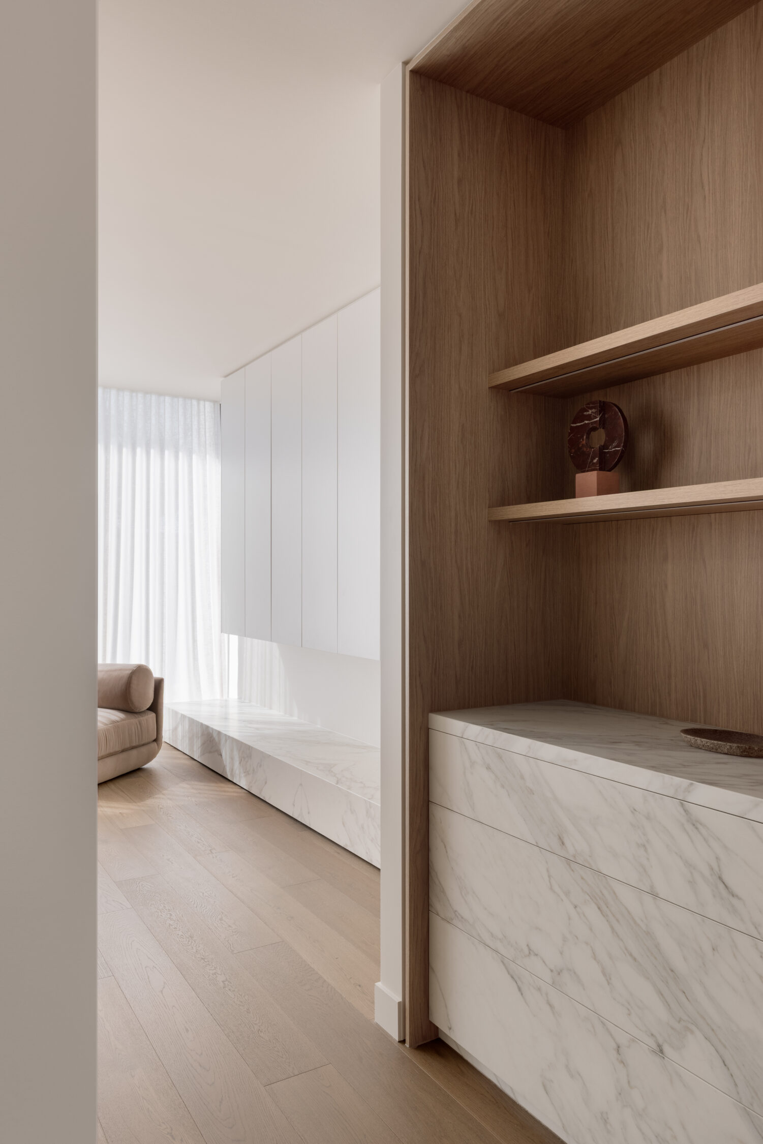 Master Suite with neolith stone custom joinery