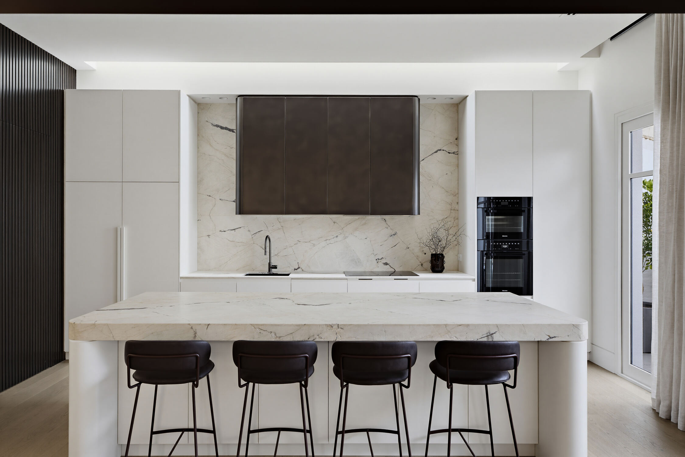 Kitchen with Leather Marble and Metalcote rangehood
